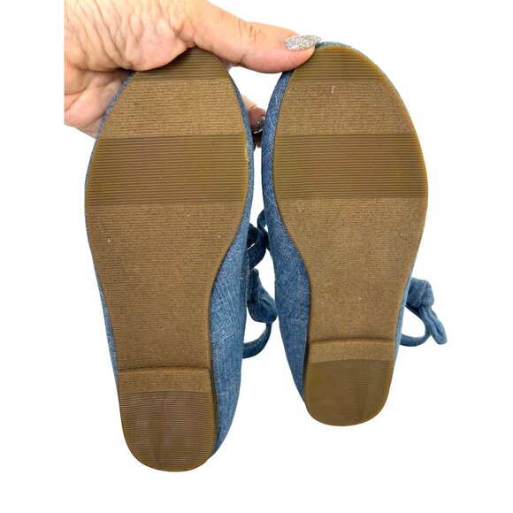 Gap Kids Girls Blue Fabric Chambray Shoes 13 Knot Bows Ankle Strap Zip Party - Picture 6 of 13